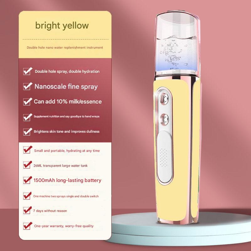 Yellow Dual Nozzle Nano Facial Mister – USB Rechargeable Hydrating Spray