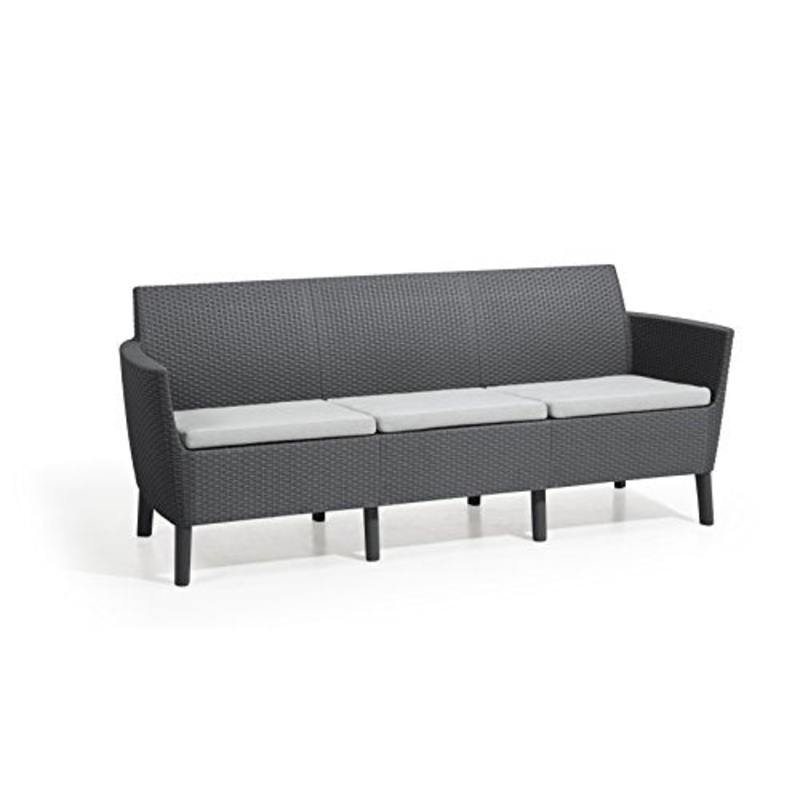 Keter Salemo Divano da Esterno 3 Posti, Cuscini Inclusi Grafite