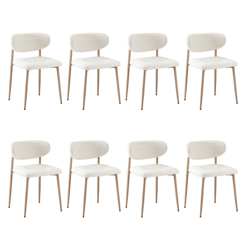 Oikiture 8x Dining Chairs Boucle Fabric Wood&White