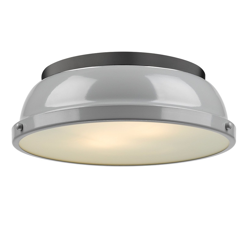 Duncan 14″ Flush Mount in Matte Black with a Gray Shade