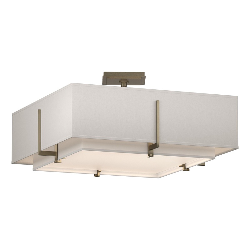 Exos Square Double Shade Semi-Flush Soft Gold Natural Anna Inner Shade & Flax Outer Shade