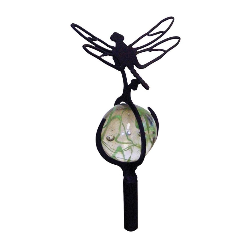 Village Wrought Iron MGS-B-71 Dragonfly Marble Garden Stake