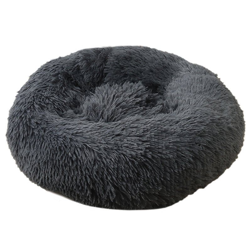 Dark Grey 50cm Cozy Round Pet Bed – Plush Cat & Dog Bed with Non-Slip Base, Machine Washable