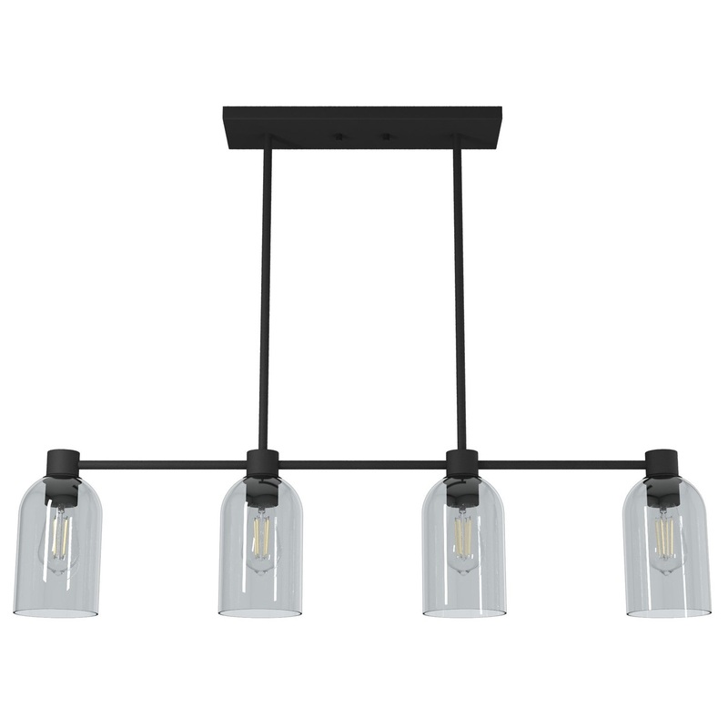 Four Light Linear Chandelier from the Lochmeade Collection in Natural Black Iron Finish by Hunter