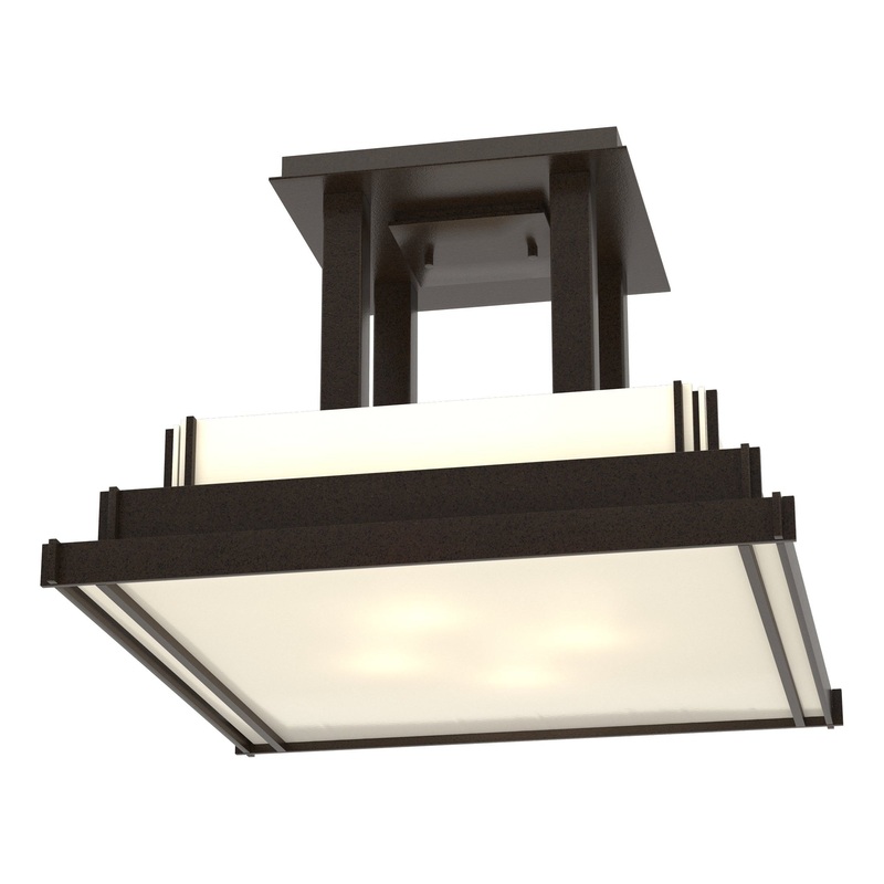 Steppe Large Semi-Flush Oil Rubbed Bronze White Art Glass (BB)