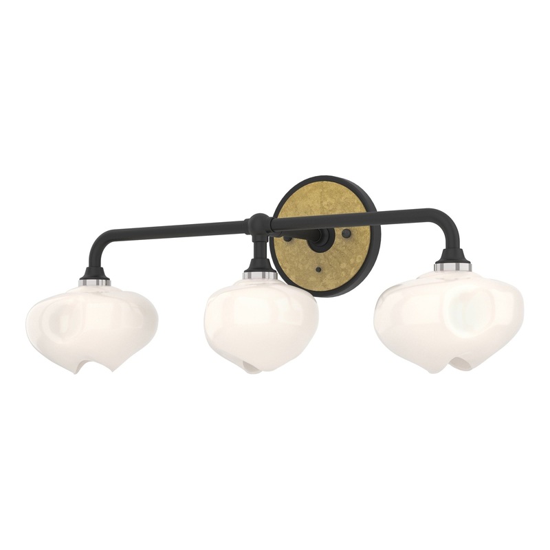 Ume 3-Light Curved Arm Bath Sconce Black Modern Brass