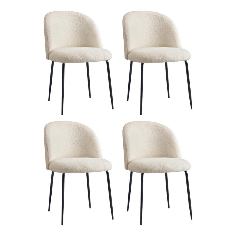 4x Dining Chairs Kitchen Upholstered Sherpa White