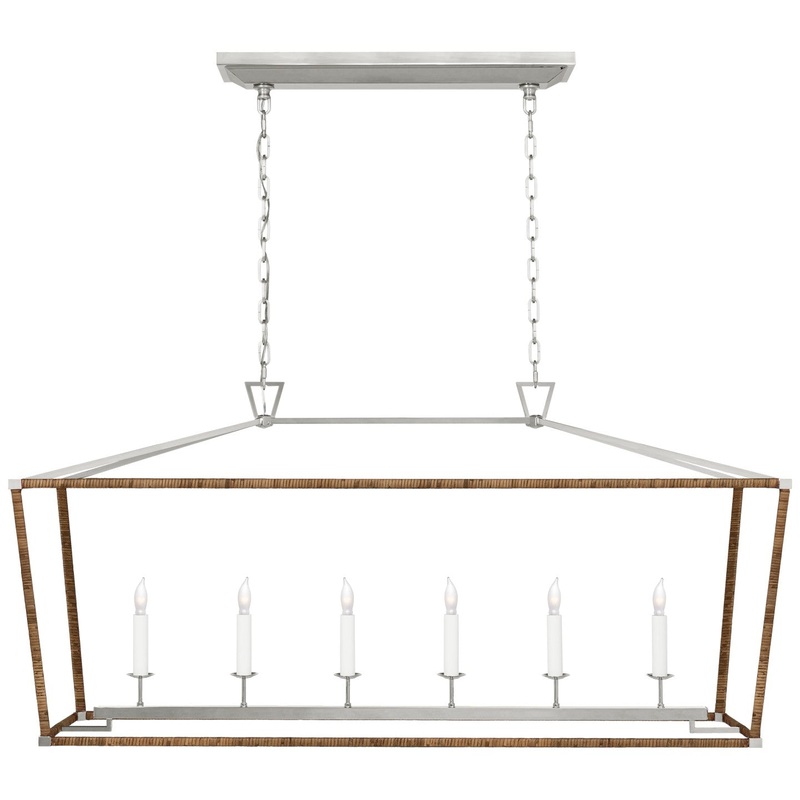 LED Linear Lantern from the Darlana Wrapped Collection in Polished Nickel And Natural Rattan Finish by Visual Comfort Signature