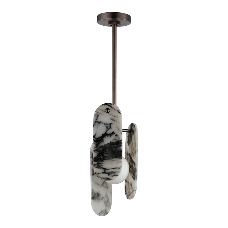 Megalith Stem Hung LED Pendant Brushed Bronze Striae Arya