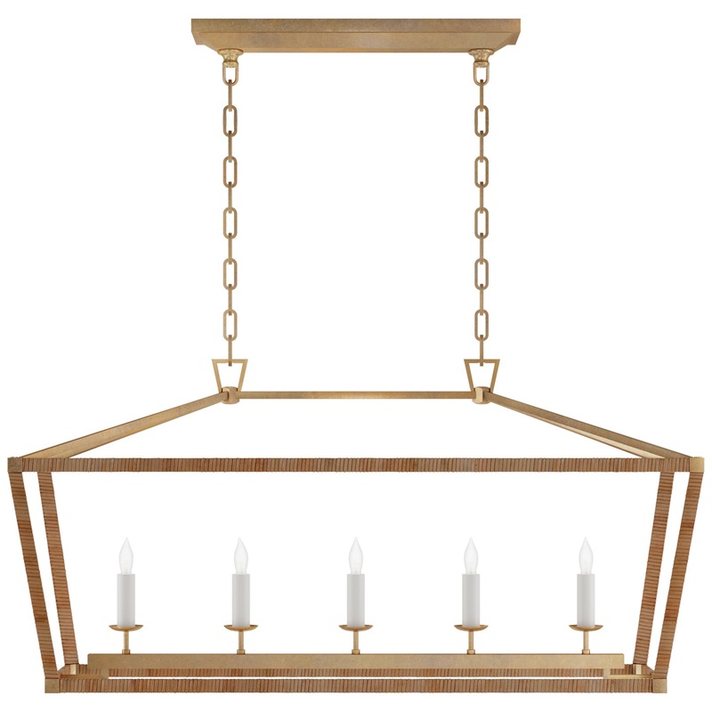 LED Linear Pendant from the Darlana Wrapped Collection in Antique-Burnished Brass and Natural Rattan Finish by Visual Comfort Signature