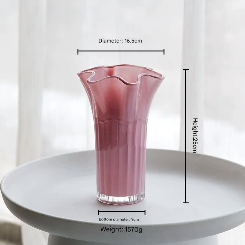 Nordic-Style Glass Vase – Elegant Fluted Flower Vase for Home Decor(Pink)