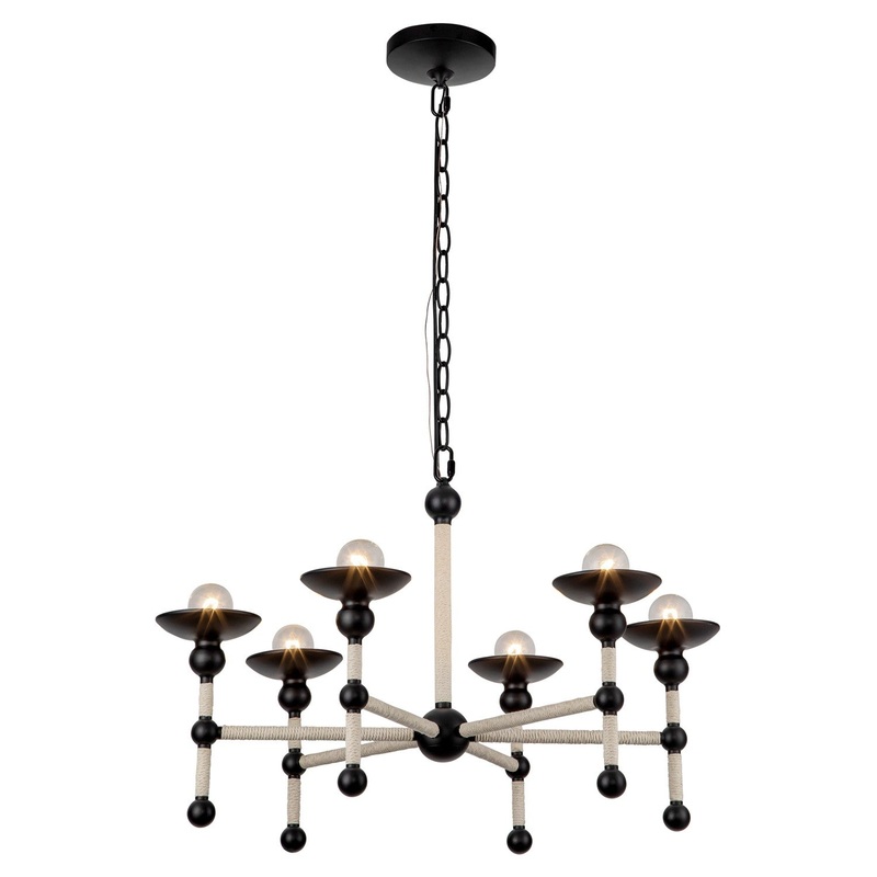 Six Light Chandelier from the Nadine Collection in Matte Black/Natural Cotton Finish by Alora