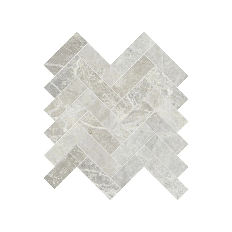 1.25″ x 4″ Apollo Argento Herringbone Honed Marble Mosaic 1 Sheet = .89 Sqft 1.25″ x 4″