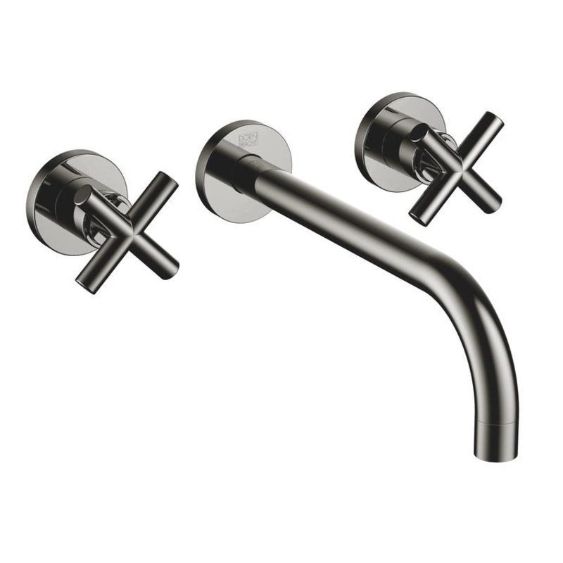 Lavatory Faucet TARA Wall Mount Mixer 2 Cross ADA WaterSense Dark Chrome 1.2 Gallons per Minute Less Drain 3 Hole