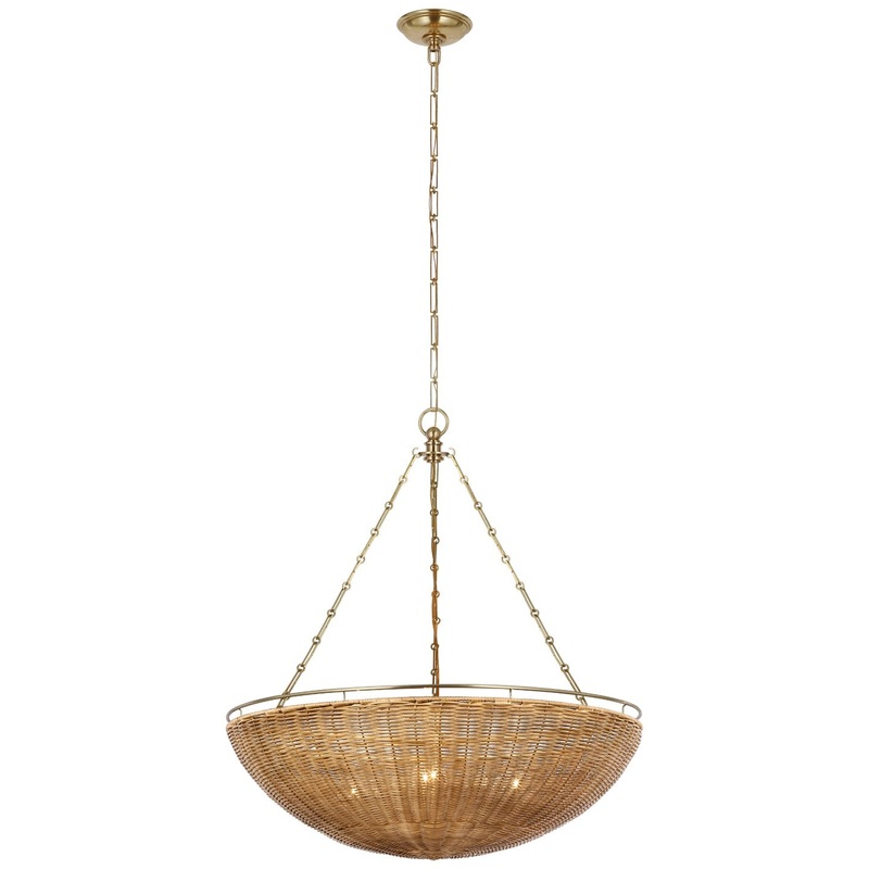 LED Chandelier from the Clovis Collection in Antique-Burnished Brass And Natural Wicker Finish by Visual Comfort Signature