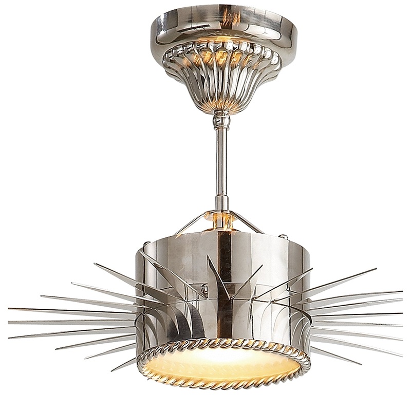 One Light Semi Flush Mount from the Soleil Collection in Polished Nickel Finish by Visual Comfort Signature