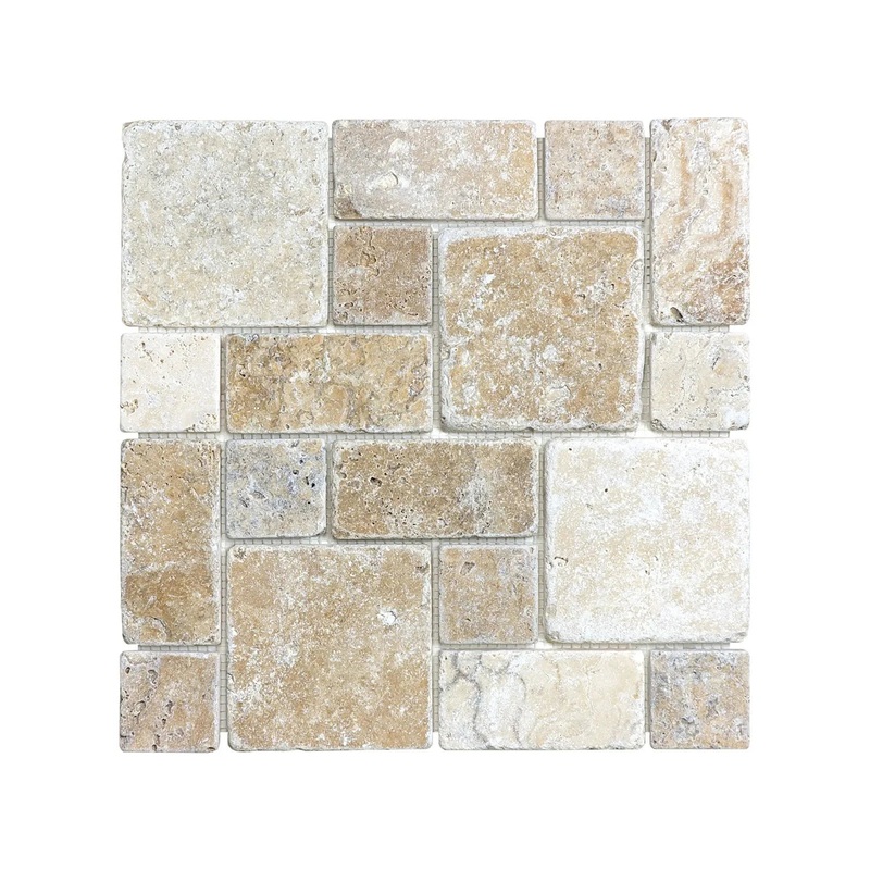 Picasso Roman Pattern Tumbled Travertine Natural Stone Mosaics. 1 Sheet = Sq. Ft. (76-154)