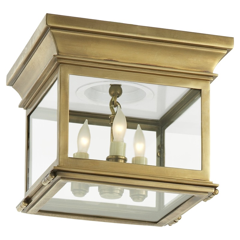 Three Light Flush Mount from the Club Square Collection in Antique-Burnished Brass Finish by Visual Comfort Signature