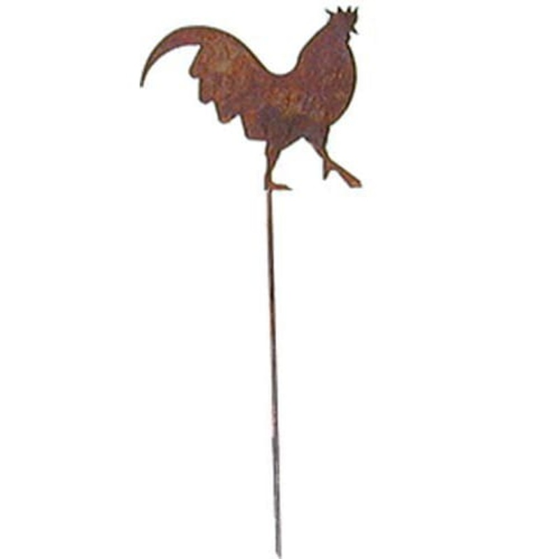 Village Wrought Iron RGS-1 Rooster Rusted Garden Stake