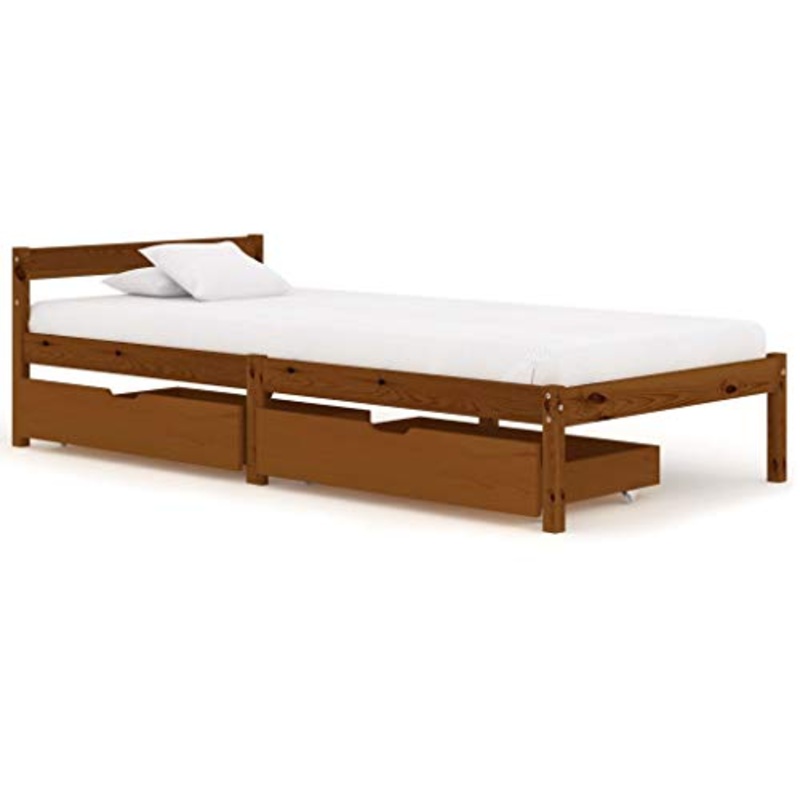 BIGTO – Struttura letto con 2 cassetti in legno di pino massello, mobili per camera da letto, 100 x 200 cm, colore: Marrone miele
