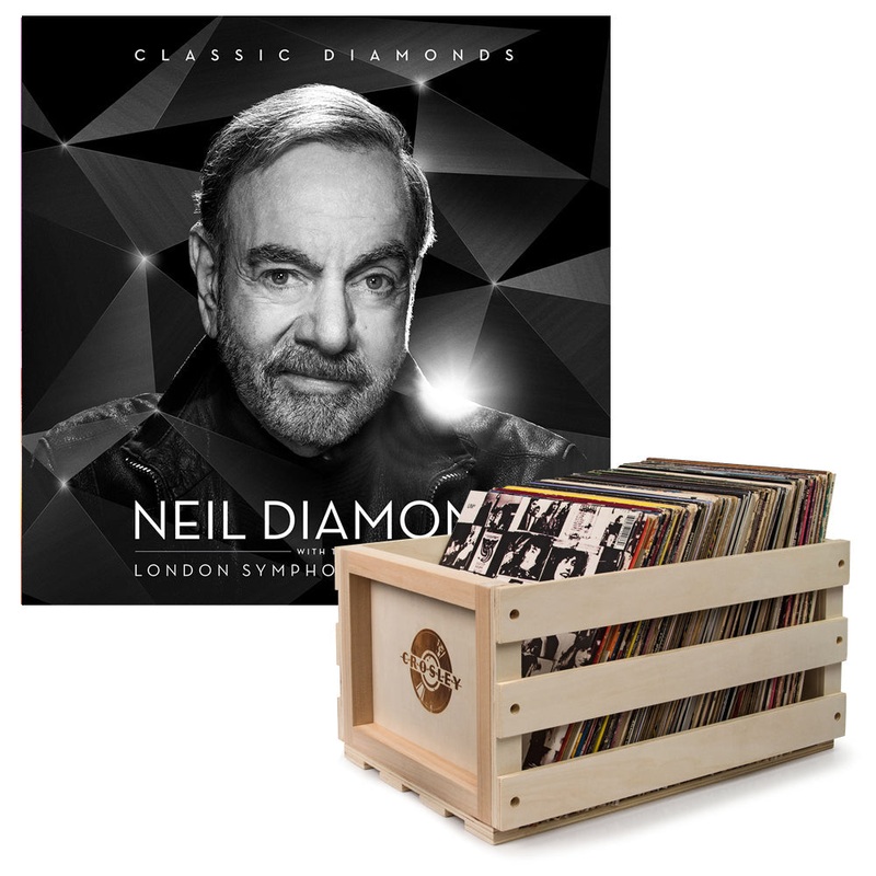 Crosley Record Storage Crate & Neil Diamond – Classic Diamonds With The London Symphony Orchestra – Double Vinyl Album Bundle