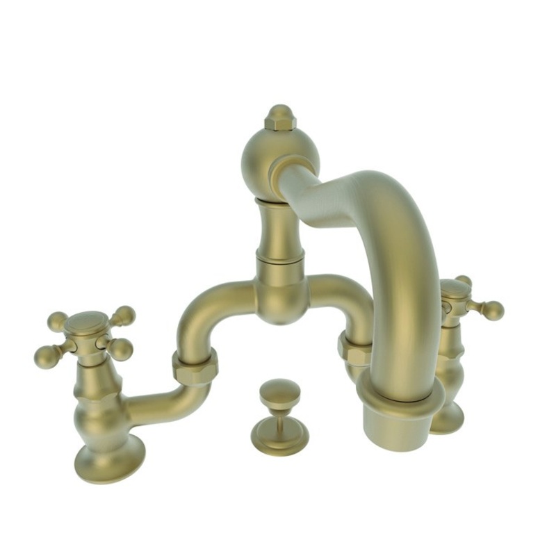 Lavatory Faucet Chesterfield Bridge 8 to 9-5/8 Inch Spread 2 Cross ADA Watersense Satin Bronze PVD 1.2 Gallons Per Minute Brass Pop-Up with Tailpiece Spout Reach 7-1/5 Inch