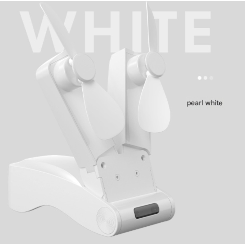 White Creative Dual-Head Folding Handheld Fan – USB Rechargeable, 3-Speed Strong Wind, 10.5×4.5x4cm
