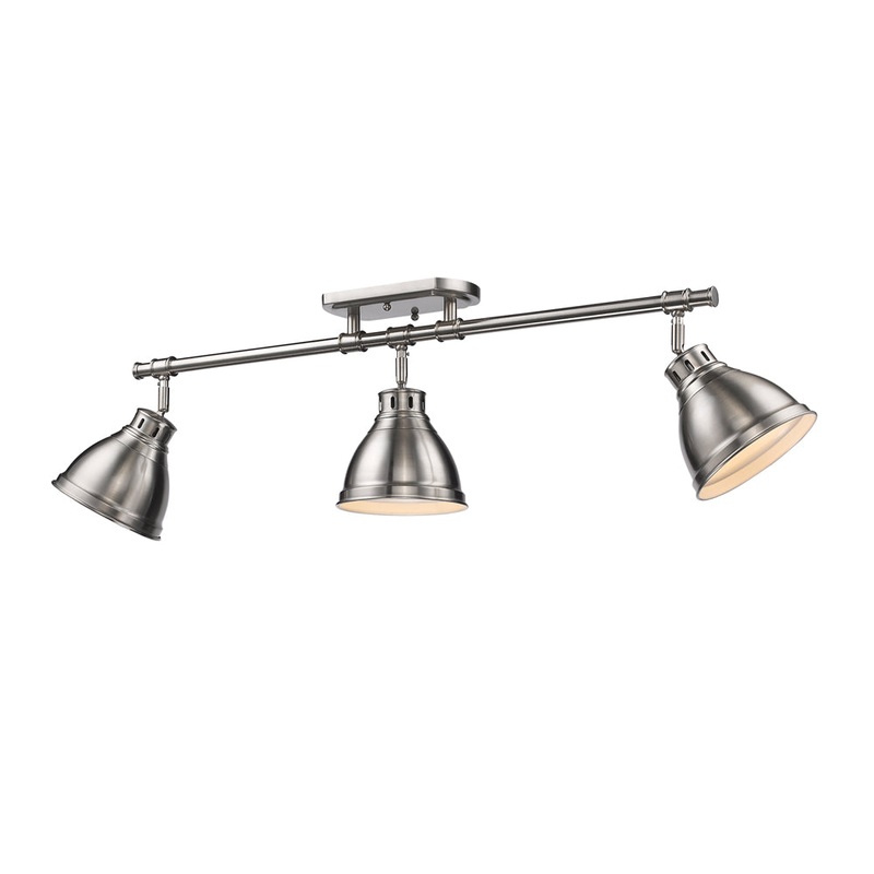 Duncan 3 Light Semi-Flush – Track Light in Pewter with Pewter Shades