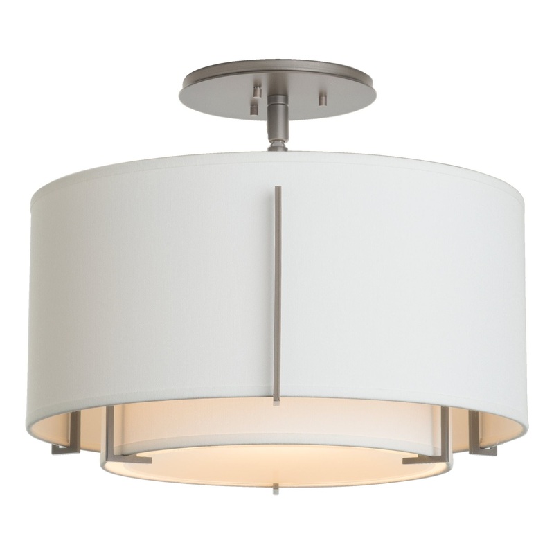 Exos Small Double Shade Semi-Flush Vintage Platinum Natural Anna Inner Shade & Natural Anna Outer Shade