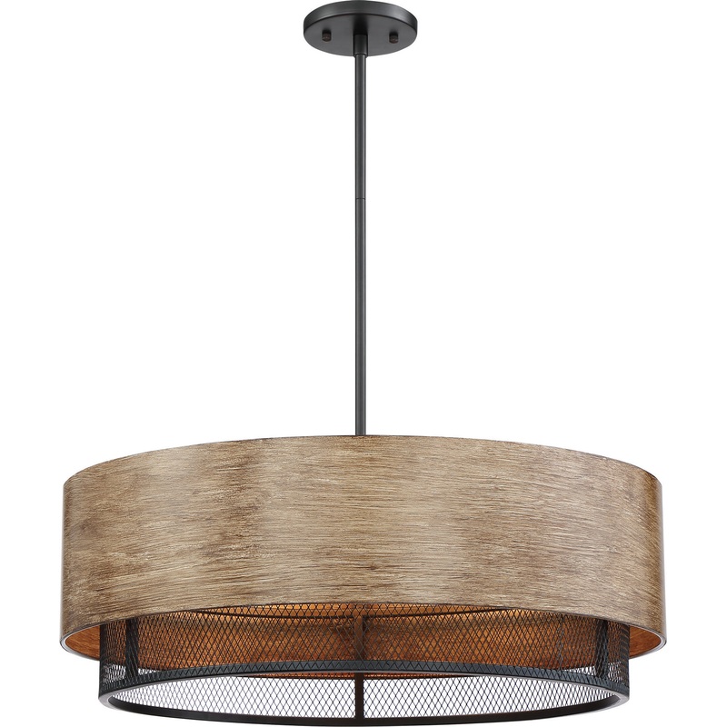 Five Light Pendant from the Barrique Collection in Black / Honey Wood Finish by Nuvo Lighting