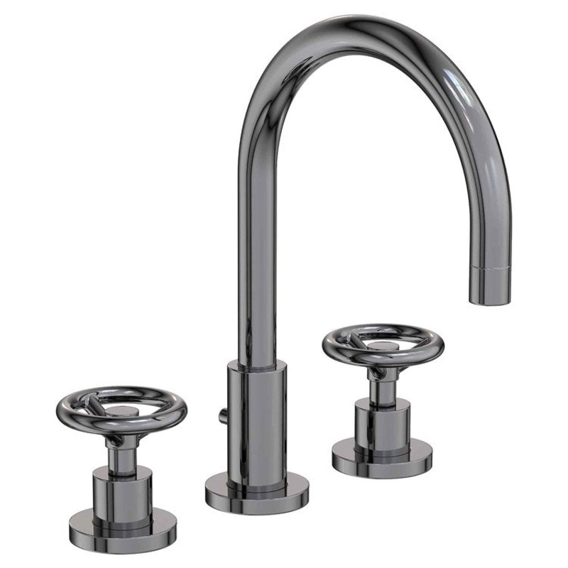 Lavatory Faucet Slater Widespread 8 to 20 Inch Spread 2 Wheel Midnight Chrome 1.2 Gallons per Minute Brass Spout Height 6 Inch