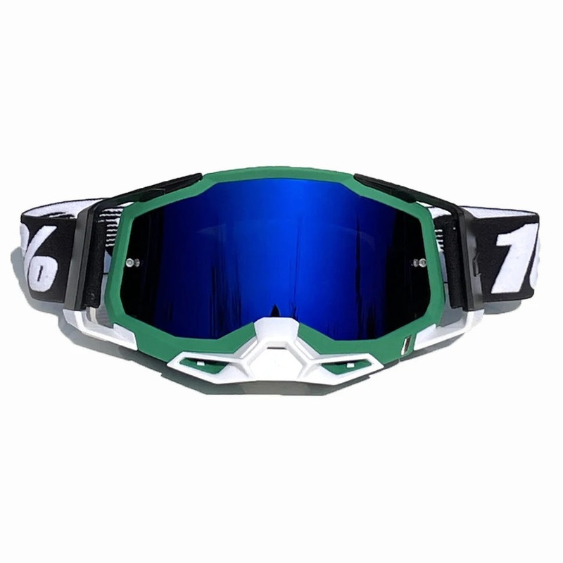 Pro Motocross Goggles – Windproof, UV400 Protection with TPU Frame & PC Lens, Adjustable Strap(Green frame, blue lens)