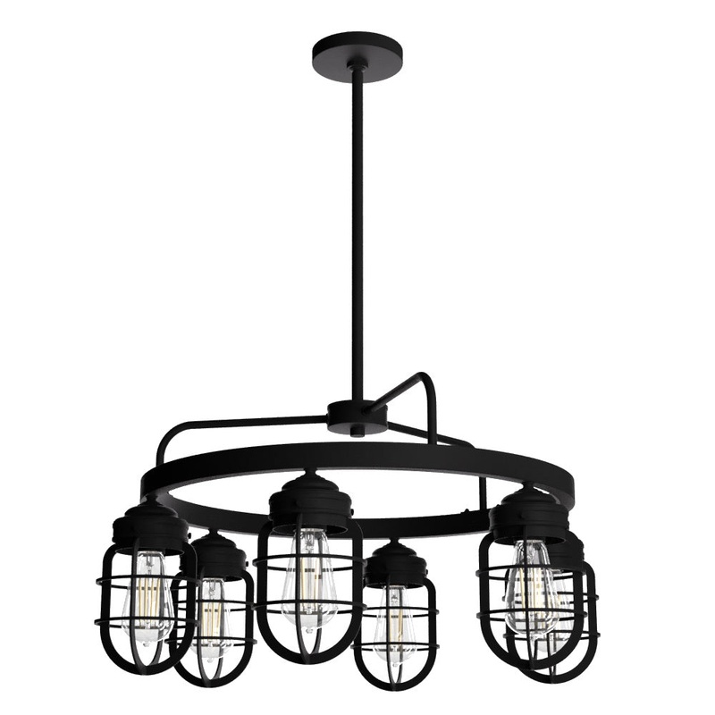 Six Light Chandelier from the Starklake Collection in Natural Black Iron Finish by Hunter