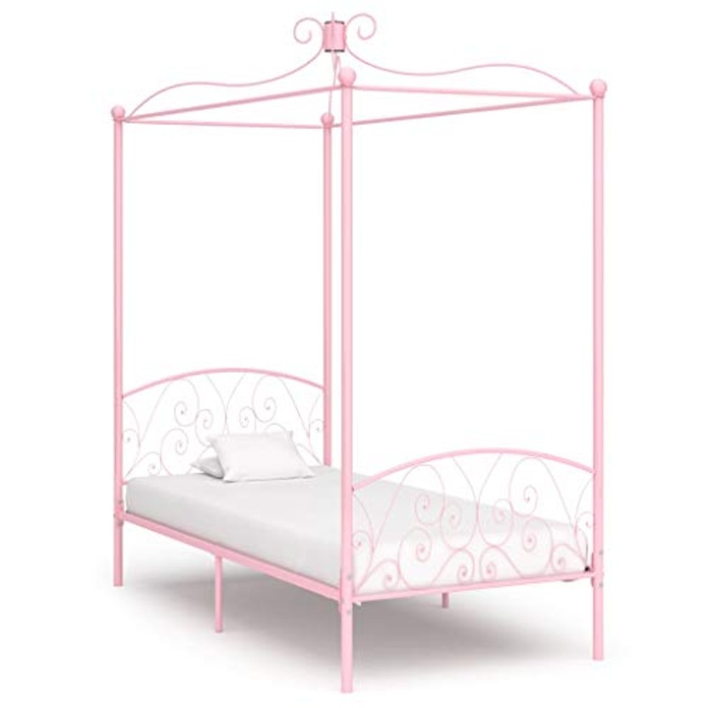 SKM Letto a Baldacchino Rosa in Metallo 90×200 cm