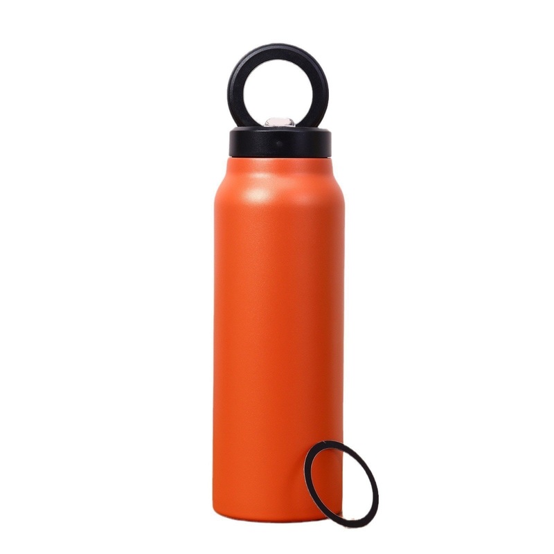 Stainless Steel Insulated Water Bottle with Integrated Magnetic Phone Stand – Orange (32oz)