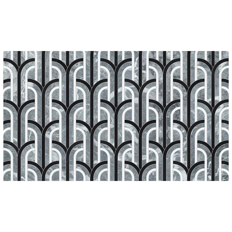 Utopio Florence Monochromo Polished W/ Honed Accents Natural Stone Waterjet Mosaic