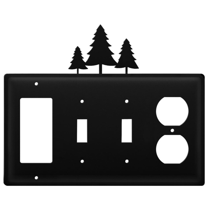 Village Wrought Iron EGSSO-20 Quad Pine Trees Single GFI Double Switch and Single Outlet Cover CUSTOM Product