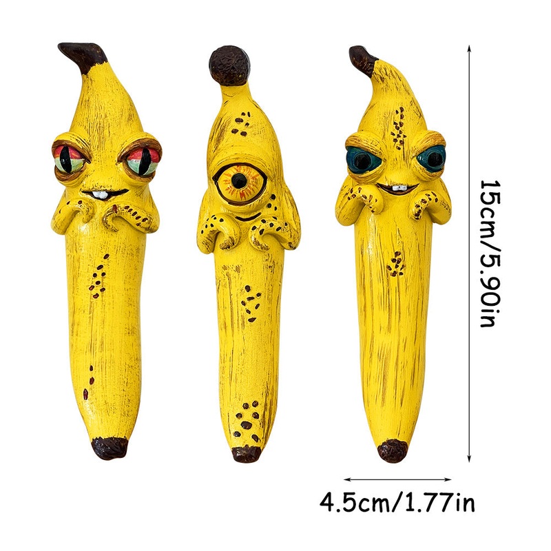 3 Pcs (Style 1+Style 2+Style 3) Yellow Whimsical Magic Banana Monster Figurine – Quirky Resin Art Decor for Home & Party
