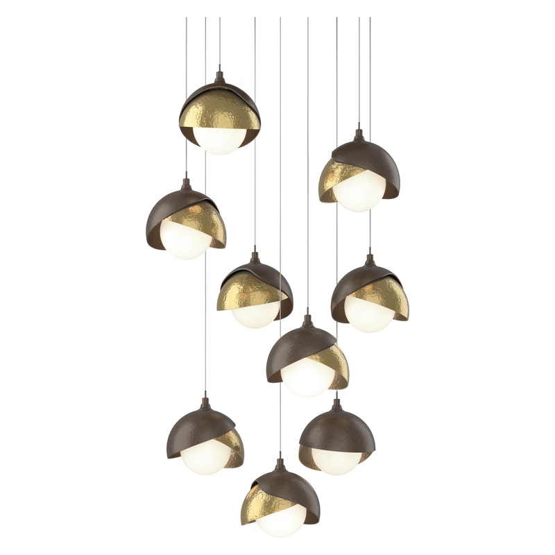 Brooklyn 9-Light Double Shade Pendant Bronze Modern Brass