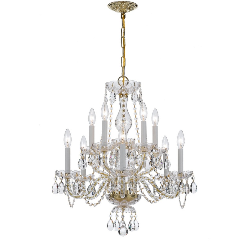 Crystorama 5080-PB-CL-S Traditional Crystal Ten Light Chandelier Polished Brass