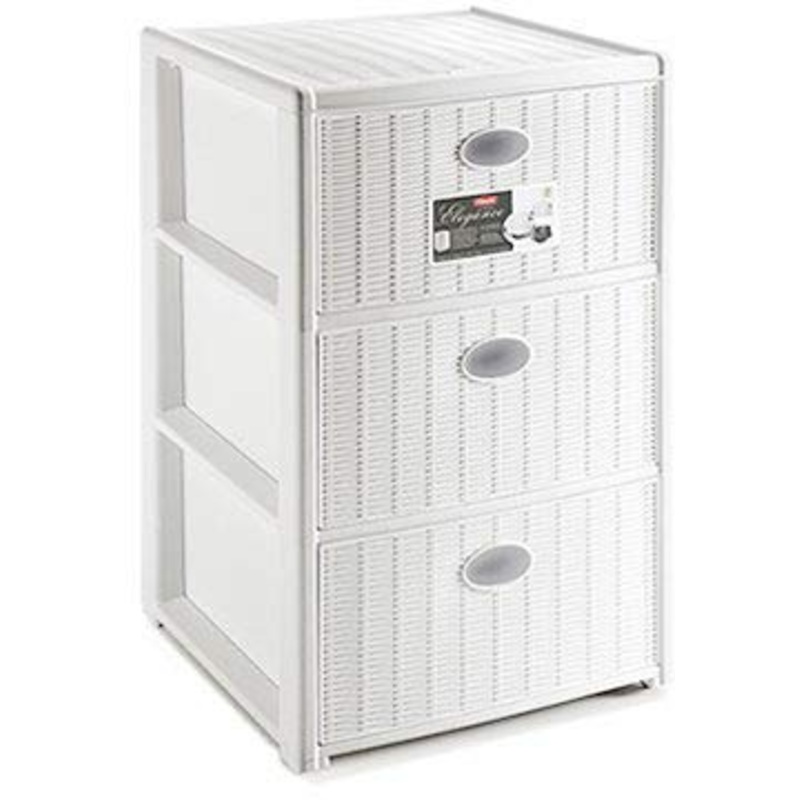 PEBSHOP CASSETTIERA Finitura midollino (3 CASSETTI 40x40x H. 60 cm Bianca)