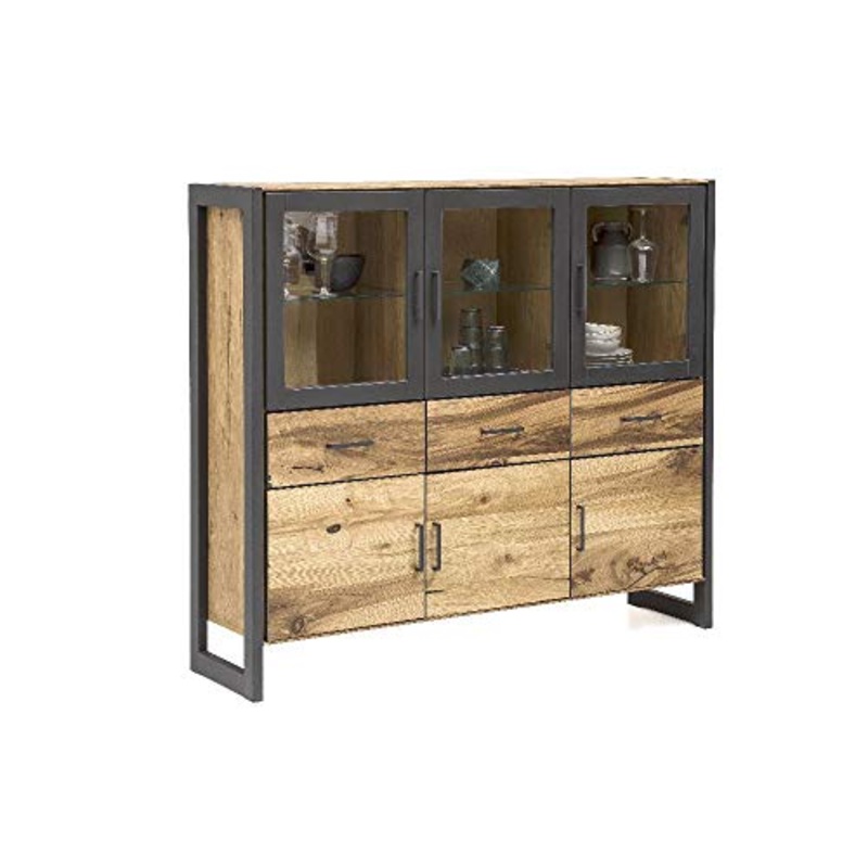 roominado Hummelladen Janne – Tavolino alto in rovere impiallacciato, 157,5 x 140,5 x 40 cm, 6 ante, 3 cassetti