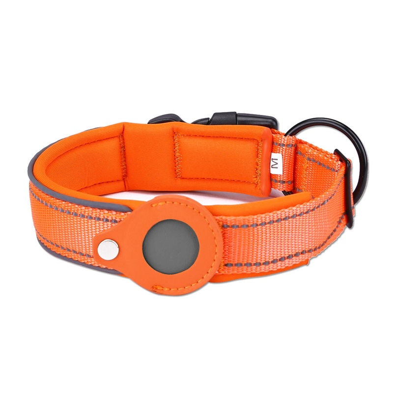 Size S Orange Reflective Adjustable Anti-Lost Pet Collar (For Apple AirTag – Collar Only, Tracker Not Included)
