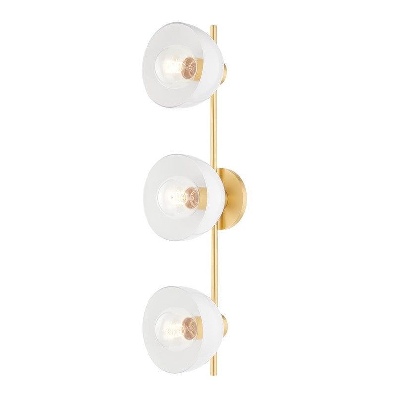 Three Light Bath Sconce from the Belle Collection in Aged Brass Finish by Mitzi