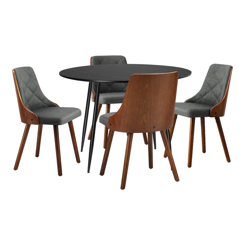 110cm Round Dining Table with 4PCS Chairs Faux Linen Grey