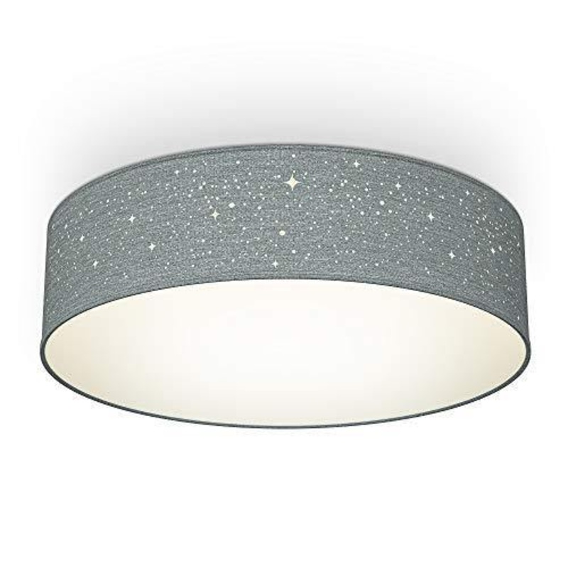 B.K.Licht Plafoniera in tessuto grigio con effetto a stelline, attacco per 2 lampadine E27 non incluse, Lampada da soffitto rotonda diametro 38cm, Lampadario moderno per salotto o camera da letto IP20
