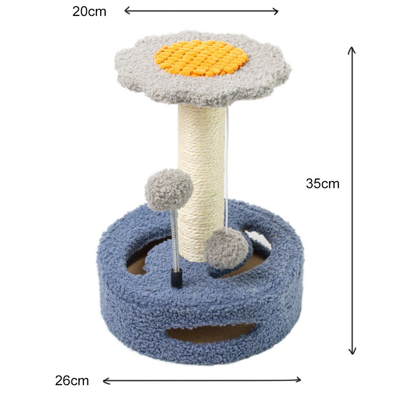 Blue And Grey Sunflower Cat Scratching Post – 35cm Sisal Cat Tree with Plush Toys for Small Cats