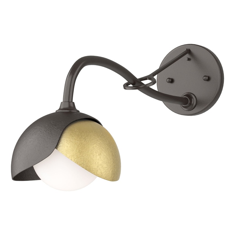 Brooklyn 1-Light Double Shade Long-Arm Sconce Oil Rubbed Bronze Modern Brass