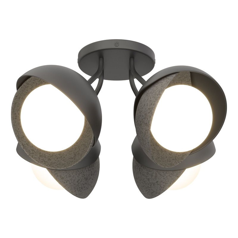 Brooklyn 4-Light Double Shade Semi-Flush Black Natural Iron