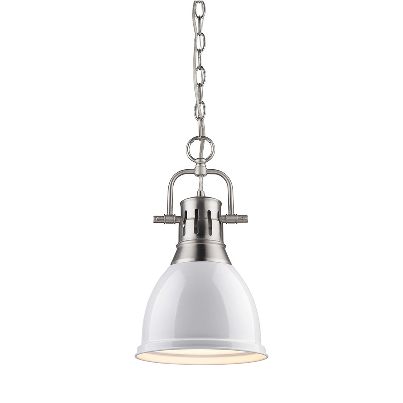 Duncan Small Pendant with Chain in Pewter with a White Shade